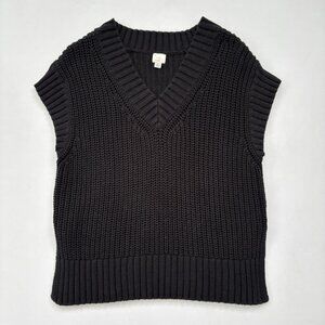 A New Day Women’s Small Oversized Black Knit V Neck Sweater Vest Acrylic Blend